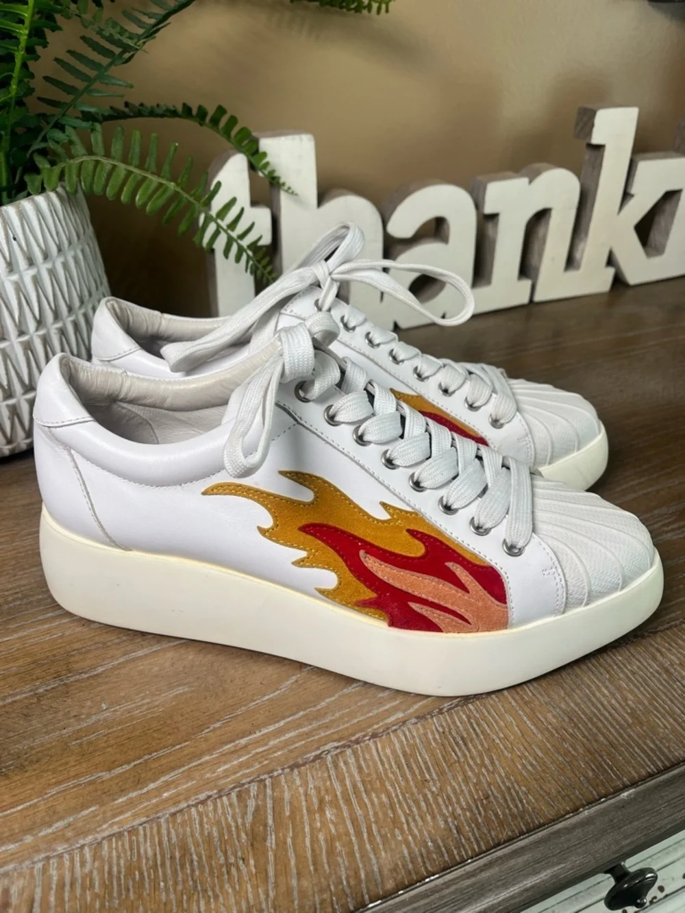 Jeffrey Campbell Hot Rod Leather Suede Flames Pointed Toe Platform Sneakes Sz 8